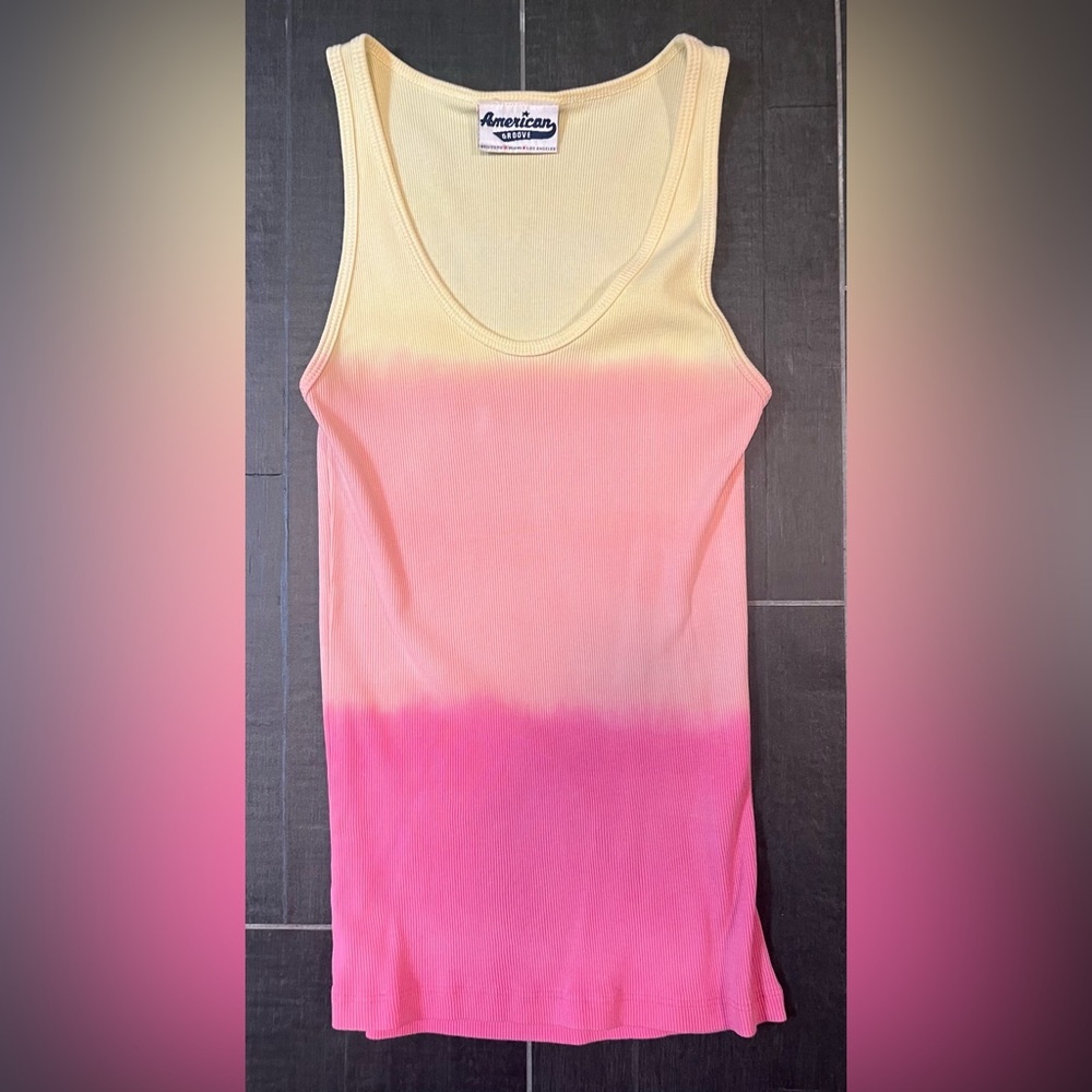 American Groove O/S Yellow, Peach, Pink Ombré Tank